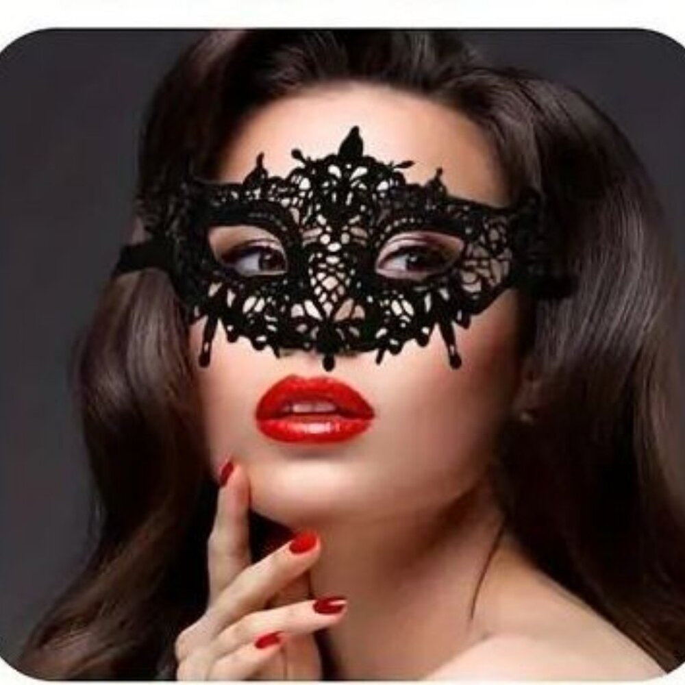 Black Venetian Lace Mask Mardi Gras Carnival Masquerade Halloween Taboo